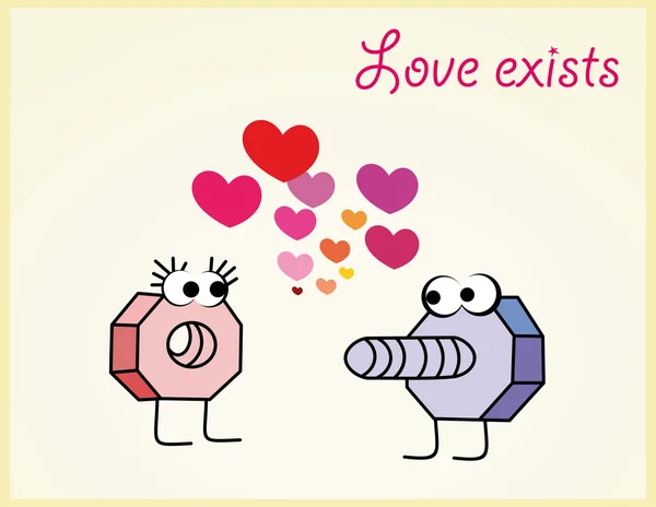 Love postcard of nut and bolt in love Stock Illustration