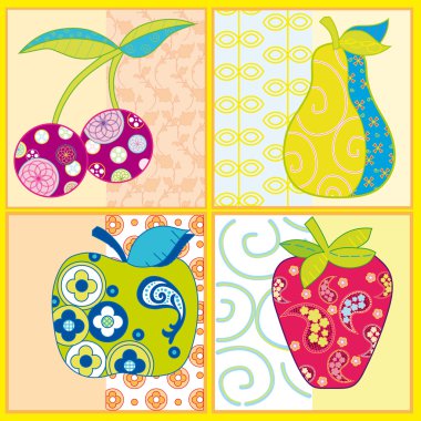 Abstract fruits isolated on a colorful background clipart