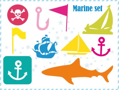 Postcard with pirates set clipart