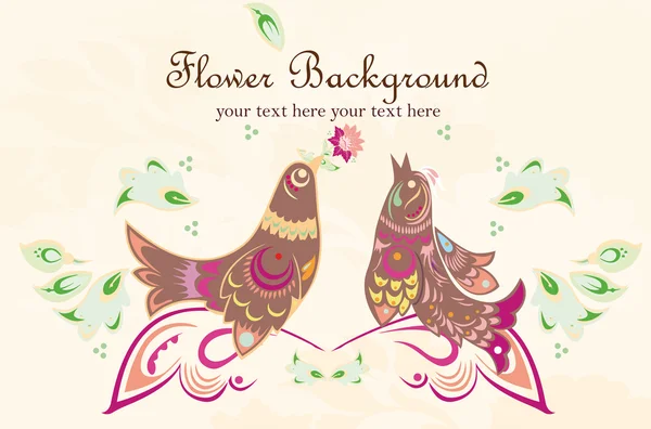 鳥と花のポストカードをベクトルします。 — ストックベクタ