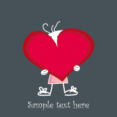 Cute little baby holding a red heart - Valentine illustration clipart