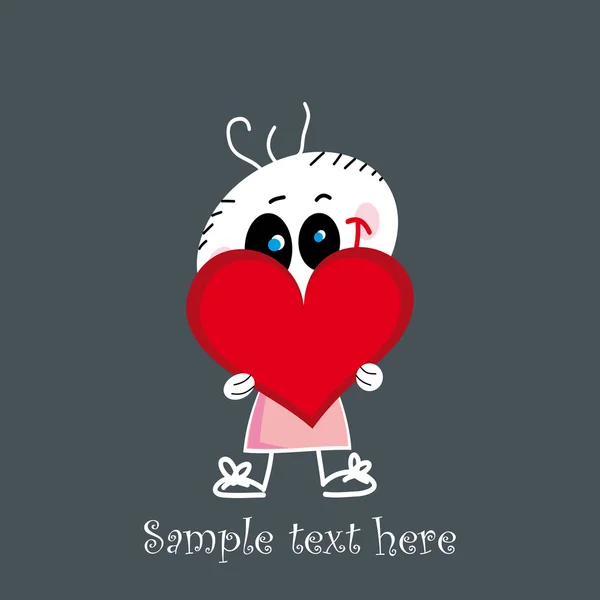 Mignon petit bébé tenant un cœur rouge - Illustration Saint-Valentin — Image vectorielle
