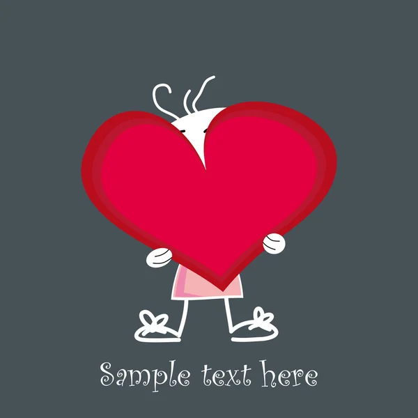 Sladké dítě drží červené srdce - valentine ilustrace — Stockový vektor