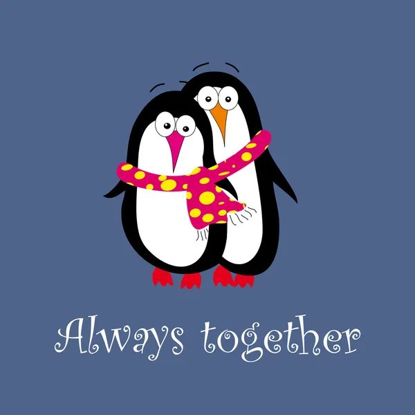 情人节贺卡与两个企鹅中的爱 — 图库矢量图片