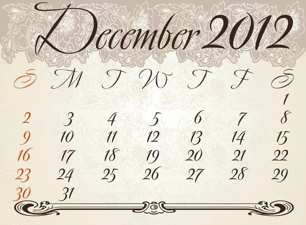 Κάθετο ημερολόγιο 2012 έτος Ιανουαρίου — Διανυσματικό Αρχείο