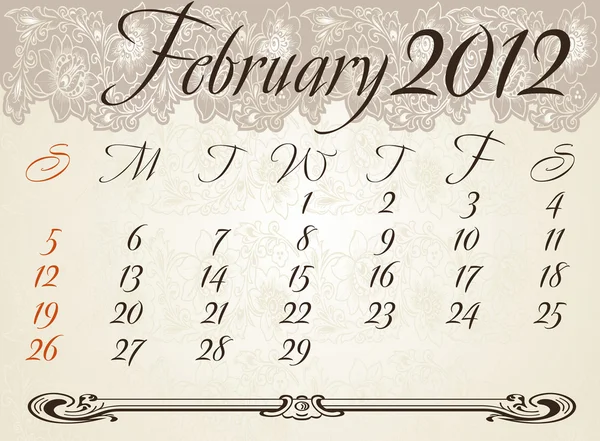 Vertical calendar 2012 year January — Stock Vector