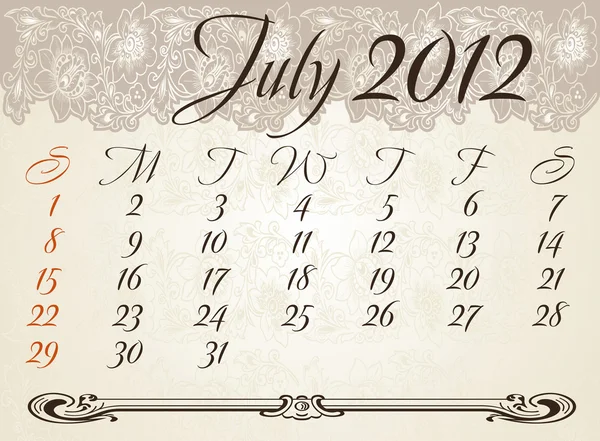 Calendario verticale 2012 anno gennaio — Vettoriale Stock