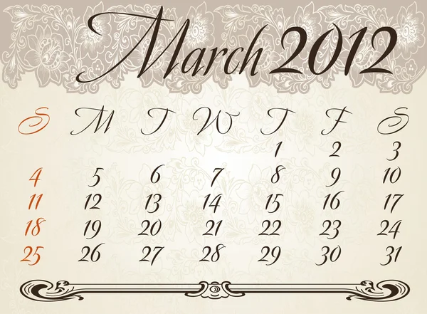 Lodrät kalender 2012 år januari — Stock vektor