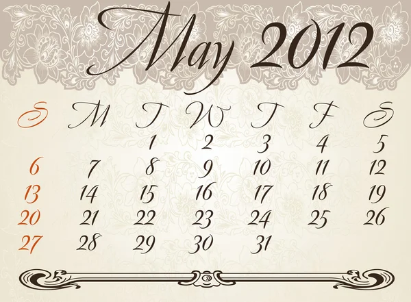 Lodrät kalender 2012 år januari — Stock vektor