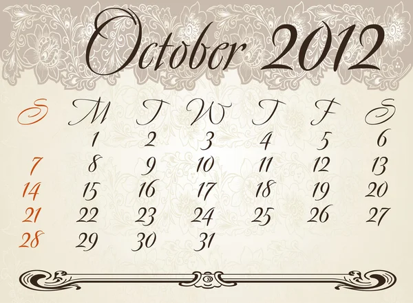 Vertikaler Kalender 2012 Jahr Januar — Stockvektor