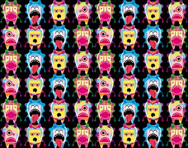 Seamless monster pattern on black background clipart