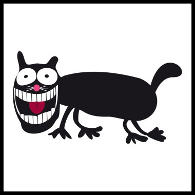 Crazy, smiling cat on white background clipart