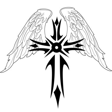 Black cross with wings on white clipart