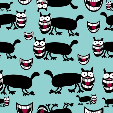 Crazy, smiling cat on white background clipart