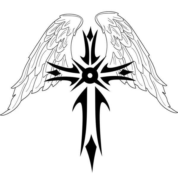 Czarny krzyż ze skrzydłami na biały — Wektor stockowy
