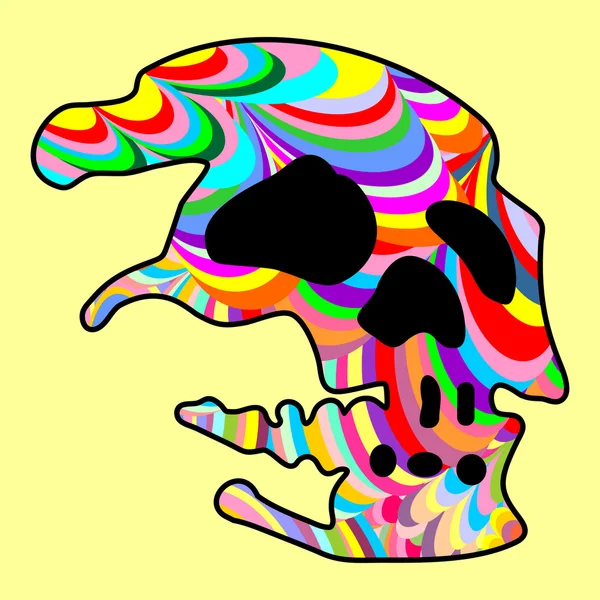 Totenkopf in Regenbogen auf schwarzem Hintergrund — Stockvektor