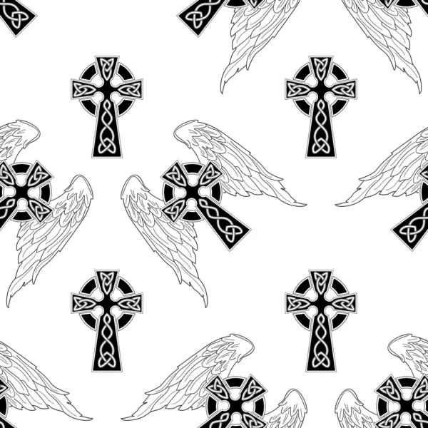 Croix noire avec ailes sur blanc — Image vectorielle