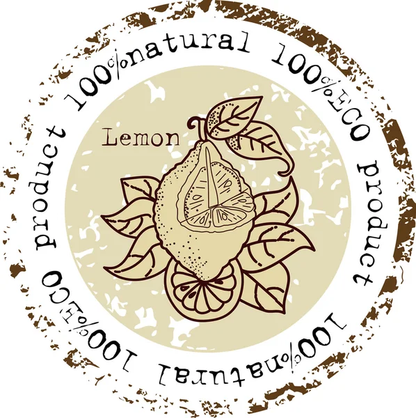 Grunge rubber stamp with fruit shape and the word natural written inside the stamp — стоковый вектор
