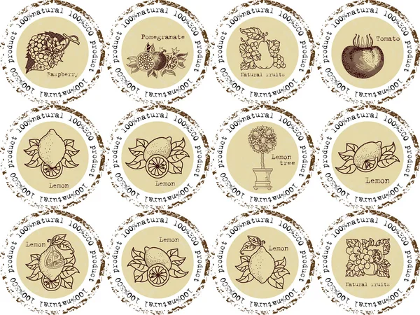 Jeu de timbres en caoutchouc Grunge avec le mot naturel écrit à l'intérieur du timbre — Image vectorielle