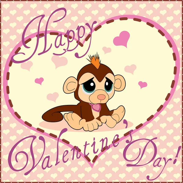 Tarjeta de felicitación de San Valentín con mono — Vector de stock