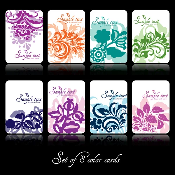 8 つの美しい花とビンテージのカードのセット — ストックベクタ