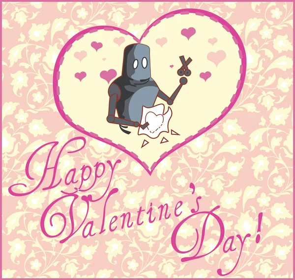 Valentinstag Grußkarte mit Roboter — Stockvektor