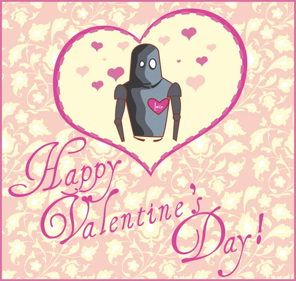 ロボットとバレンタイン グリーティング カード — ストックベクタ