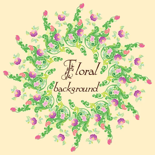 Gekleurde swirly achtergrond met cirkels en retro floral elementen — Stockvector