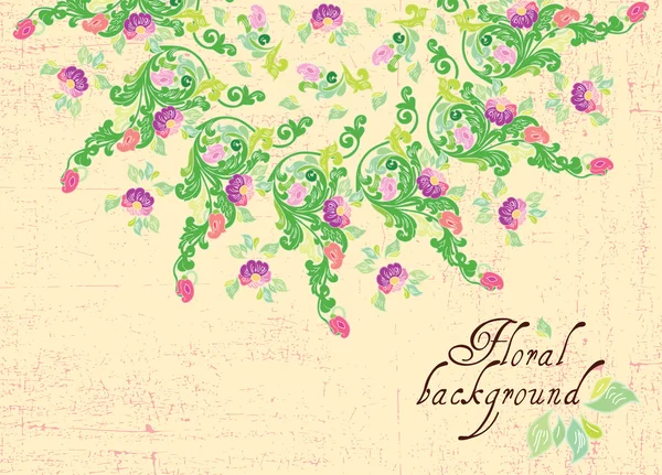Gekleurde swirly achtergrond met cirkels en retro floral elementen — Stockvector
