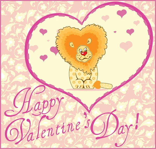 Valentine Greeting Card With Lion — Stock Vector