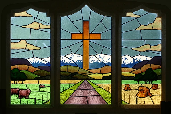 stock image Glass window at Greendale church