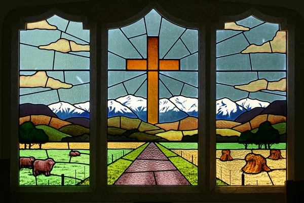 Glasfenster an der Greendale-Kirche lizenzfreie Stockfotos