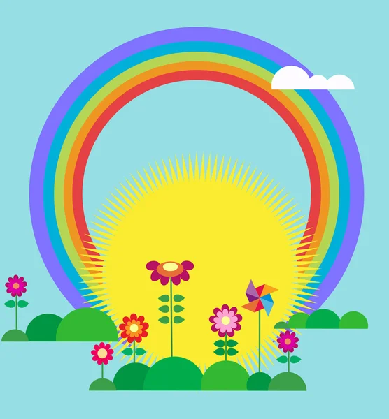 初升的太阳和彩虹 — 图库矢量图片