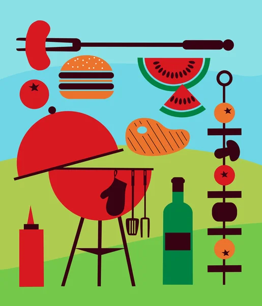 Illustration of backyard barbecue scene — Stock Vector