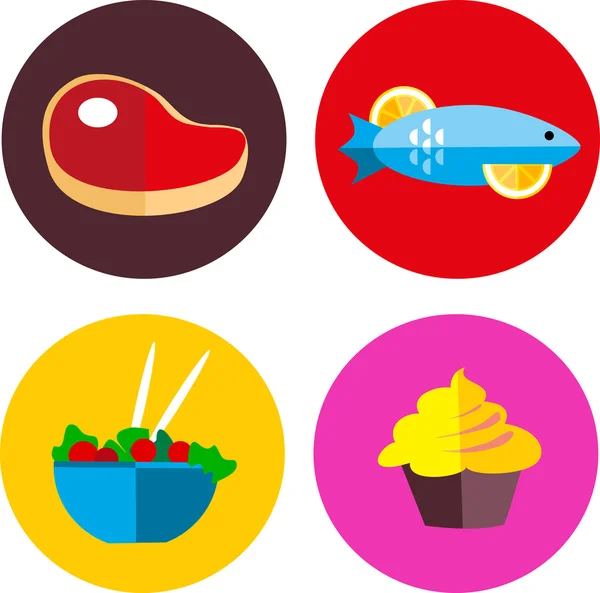 Ícones de comida com carne e comida vegetariana —  Vetores de Stock