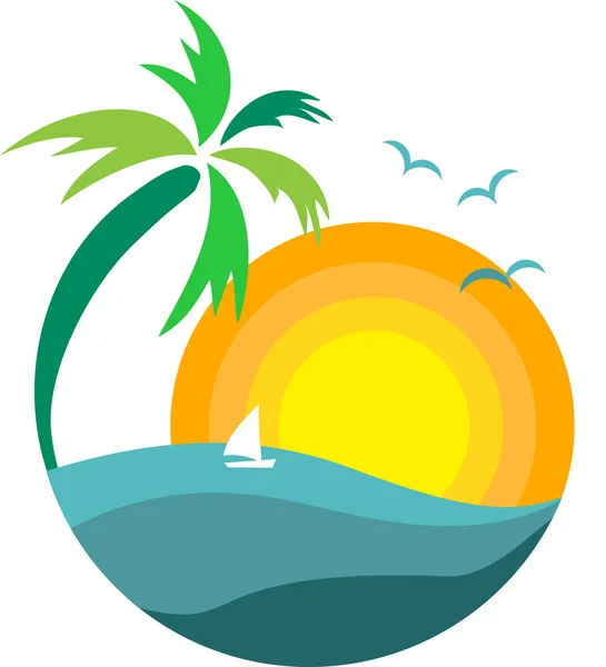 Palmboom met zonsondergang — Stockvector