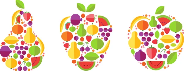 Forme di frutta con modello di frutta — Vettoriale Stock