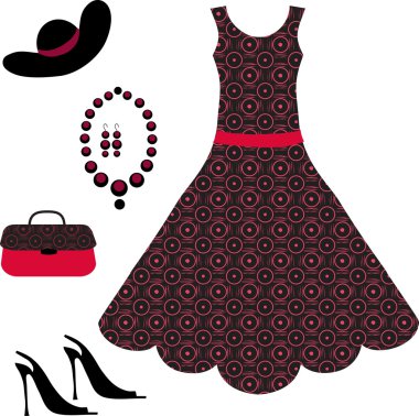 romantik elbise, kolye, Ayakkabı ve çanta