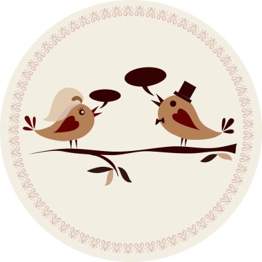 Wedding invitation template, two birds clipart