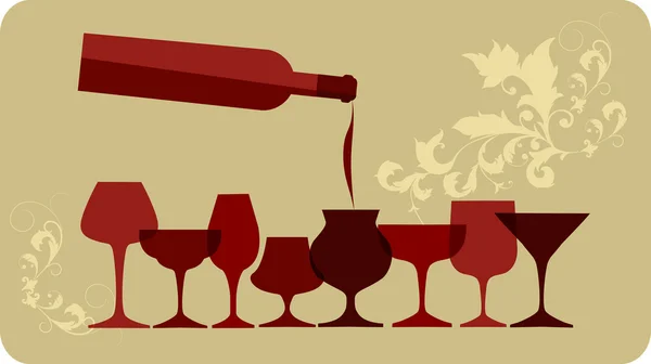 Verter el vino en copas de vino — Vector de stock
