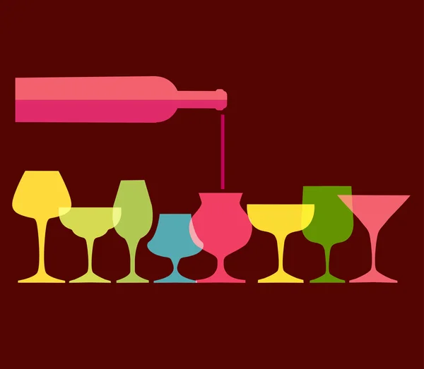 ワインのカラフルなグラスにワインを注ぐ — ストックベクタ