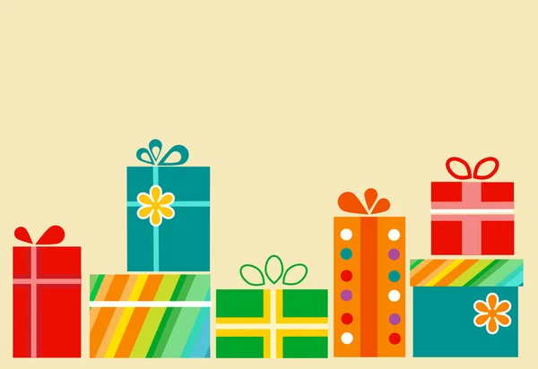 Куча красочных подарочных коробок с подарками — стоковый вектор