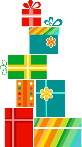 더미와 함께 다채로운 선물 상자 선물 — 스톡 벡터
