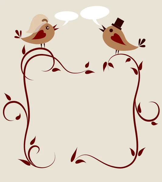 結婚式の招待状のテンプレート、2 羽の鳥 — ストックベクタ