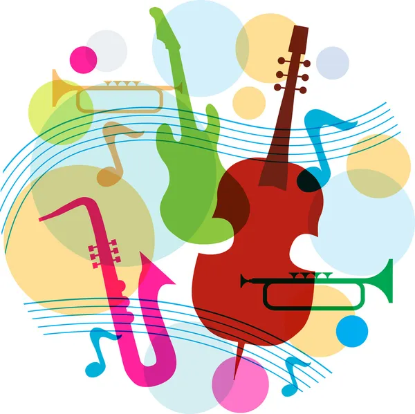 Music template with notes, guitar and saxophone — Stock Vector