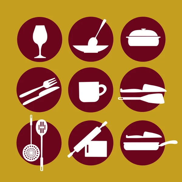 Kitchenware icon set on yellow — Stock Vector