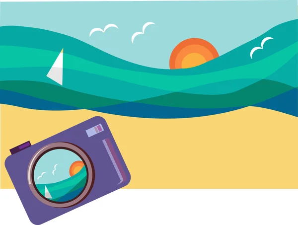 Summer holidays; taking picture of sunny beach — Stock Vector