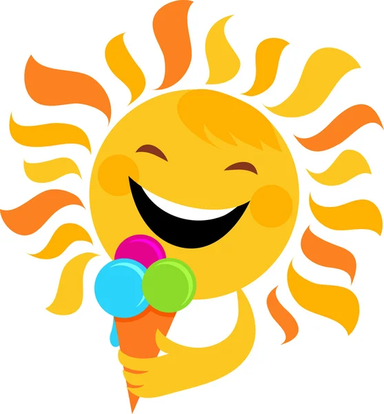 Usmívající se slunce jíst zmrzlinu — Stockový vektor