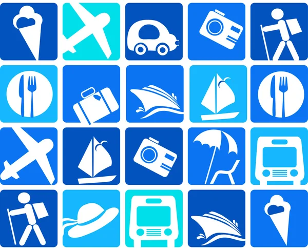 Conjunto de iconos de viaje y transporte — Vector de stock