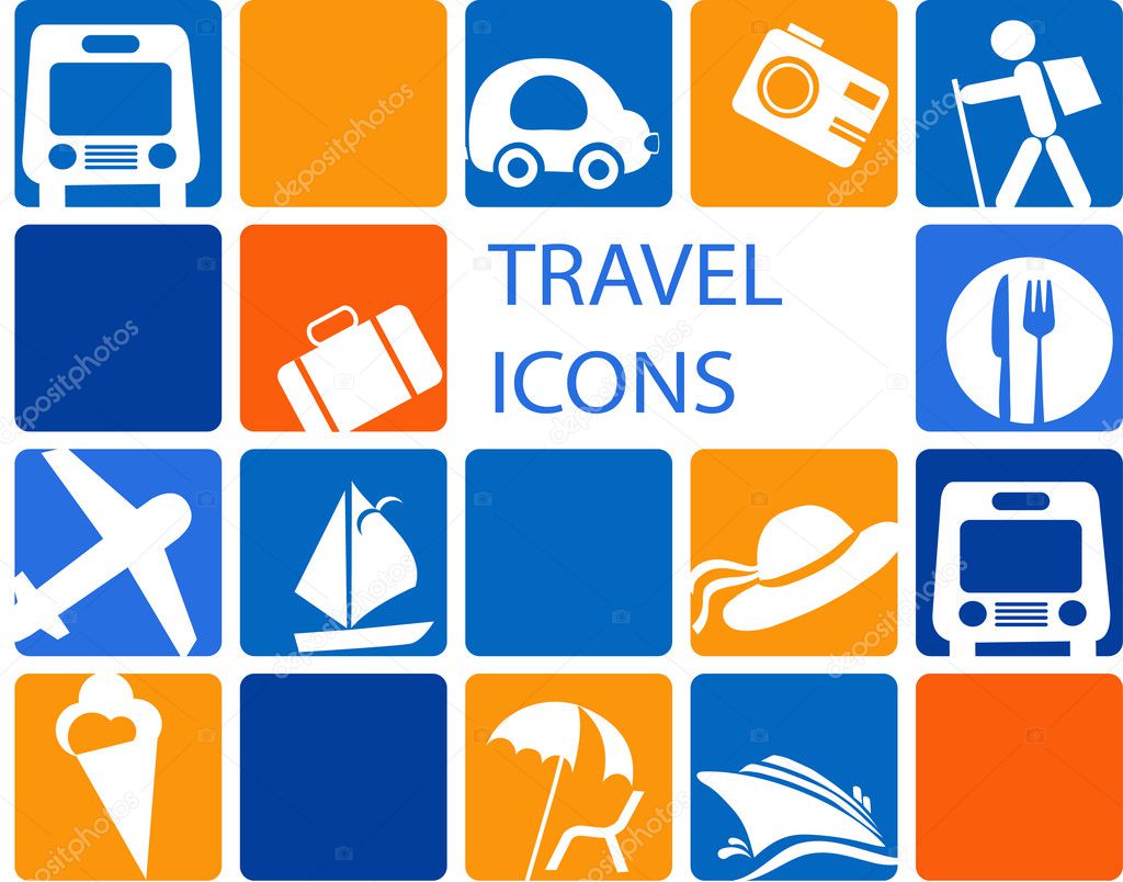 Traveling and transportation icon set